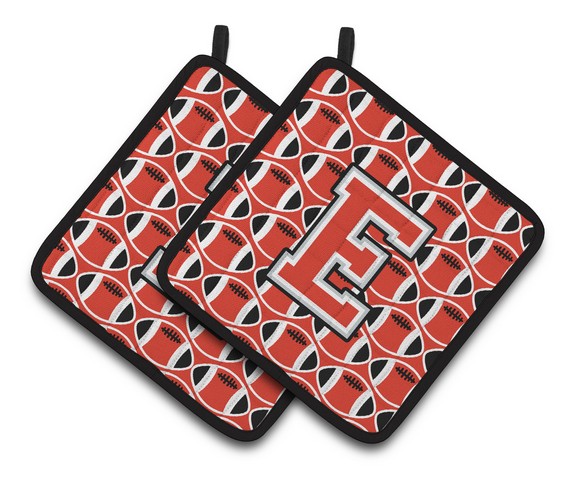 Letter E Football Scarlet & Grey Pair of Pot Holders