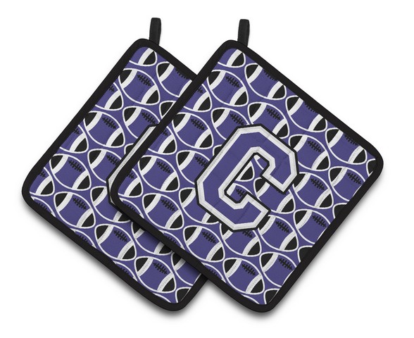 Letter C Football Purple & White Pair of Pot Holders