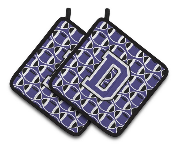 CJ1068-DPTHD Letter D Football Purple & White Pair of Pot Holders, 7.5 x 3 x 7.5 in.