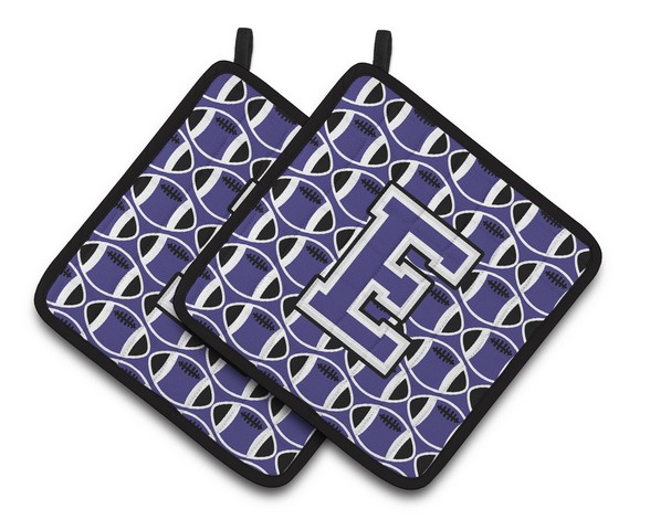CJ1068-EPTHD Letter E Football Purple & White Pair of Pot Holders, 7.5 x 3 x 7.5 in.