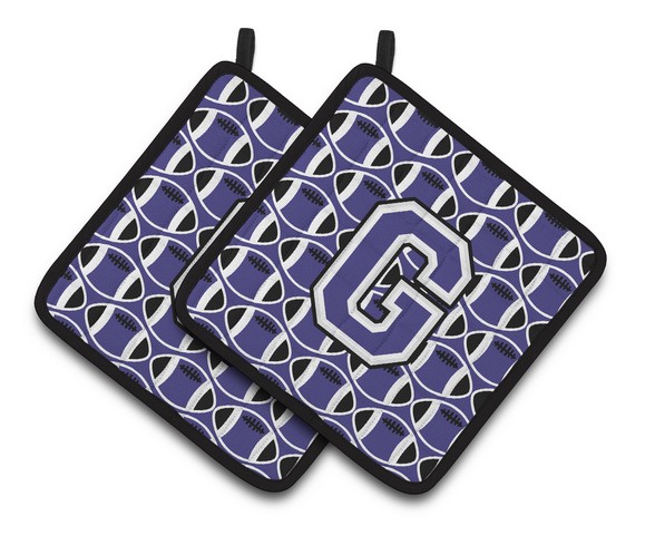 Letter G Football Purple & White Pair of Pot Holders