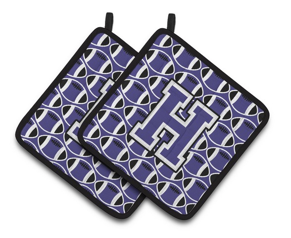 CJ1068-HPTHD Letter H Football Purple & White Pair of Pot Holders, 7.5 x 3 x 7.5 in.