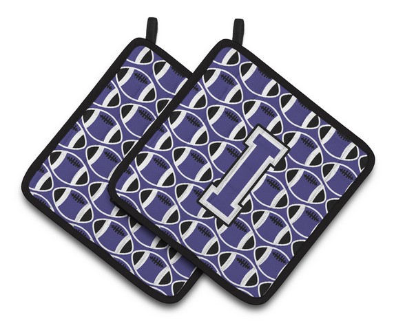 CJ1068-IPTHD Letter I Football Purple & White Pair of Pot Holders, 7.5 x 3 x 7.5 in.