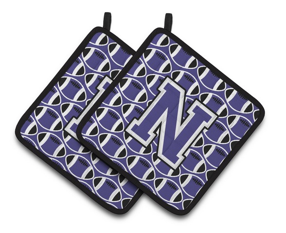 CJ1068-NPTHD Letter N Football Purple & White Pair of Pot Holders, 7.5 x 3 x 7.5 in.