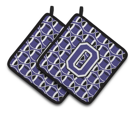 CJ1068-OPTHD Letter O Football Purple & White Pair of Pot Holders, 7.5 x 3 x 7.5 in.