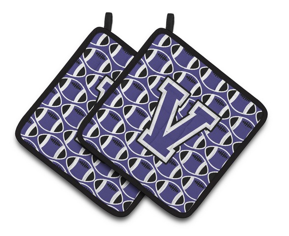Letter V Football Purple & White Pair of Pot Holders