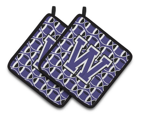 CJ1068-WPTHD Letter W Football Purple & White Pair of Pot Holders, 7.5 x 3 x 7.5 in.