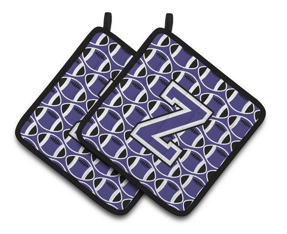 Letter Z Football Purple & White Pair of Pot Holders