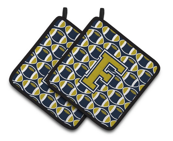 Letter F Football Blue & Gold Pair of Pot Holders