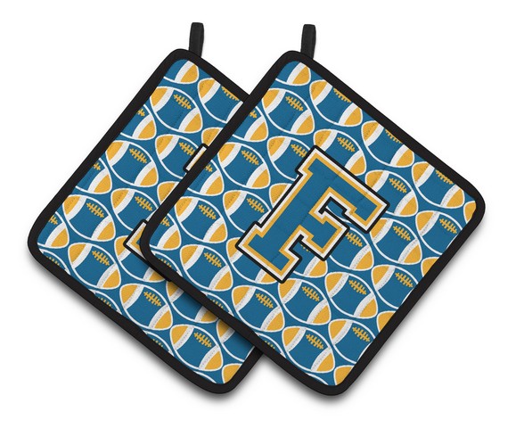 Letter F Football Blue & Gold Pair of Pot Holders