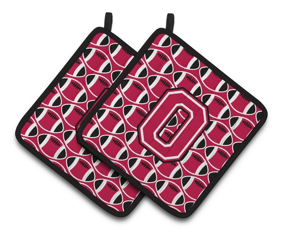 Letter O Football Crimson & White Pair of Pot Holders
