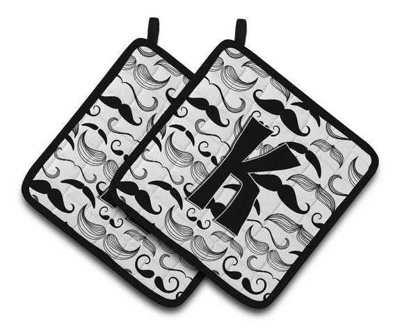 Letter K Moustache Initial Pair of Pot Holders - 7.5 x 3 x 7.5 in.