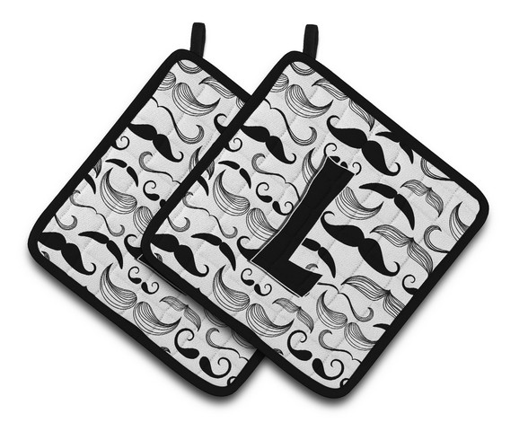 Letter L Moustache Initial Pair of Pot Holders 7.5 x 3 x 7.5 in.