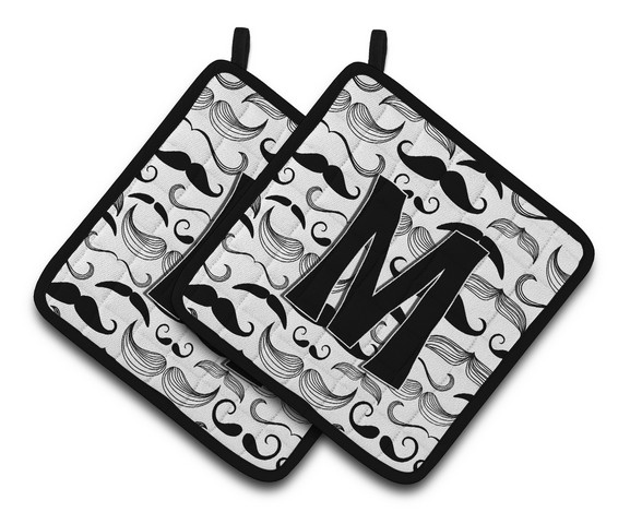 Letter M Moustache Initial Pair of Pot Holders 7.5 x 3 x 7.5 in.