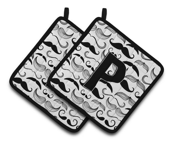 CJ2009-PPTHD Letter P Moustache Initial Pair of Pot Holders, 7.5 x 3 x 7.5 in.