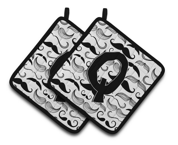 Letter Q Moustache Initial Pair of Pot Holders