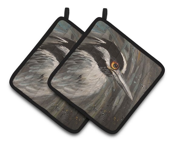 Night Heron Pair of Pot Holders - 7.5 x 3 x 7.5 in.
