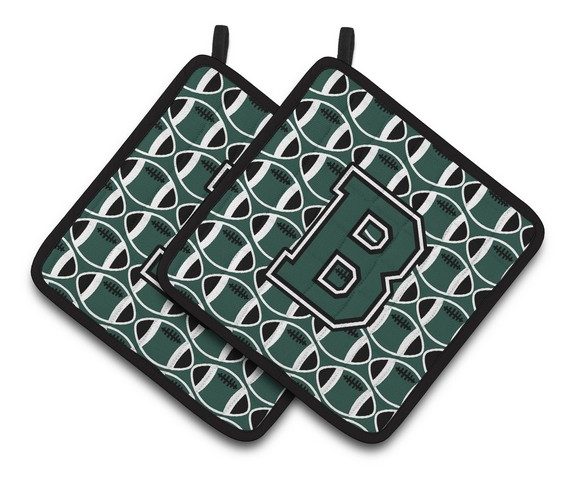CJ1071-BPTHD Letter B Football Green & White Pair of Pot Holders, 7.5 x 3 x 7.5 in.