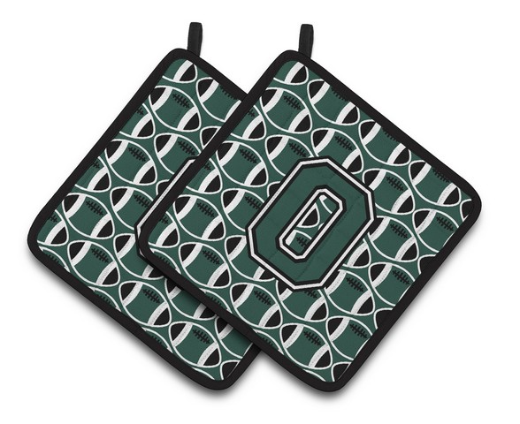 CJ1071-OPTHD Letter O Football Green & White Pair of Pot Holders, 7.5 x 3 x 7.5 in.