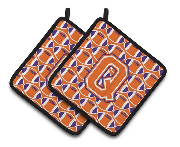 Letter Q Football Orange - White & Regalia Pair of Pot Holders