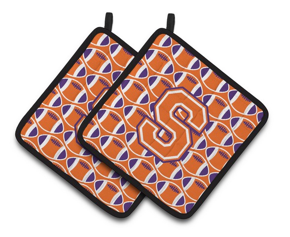 Letter S Football Orange - White & Regalia Pair of Pot Holders