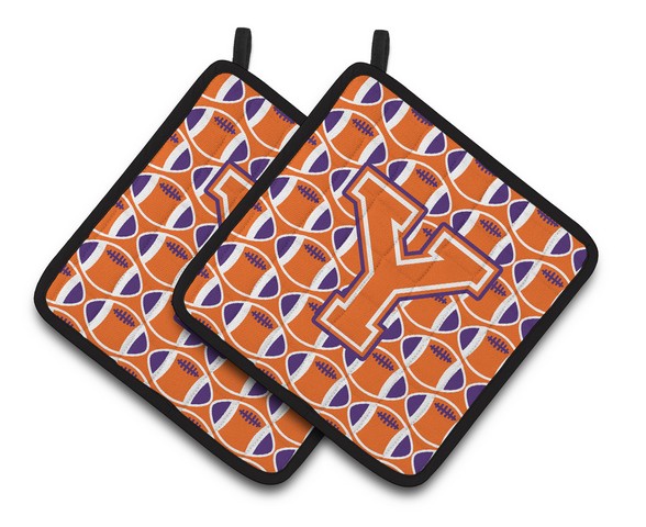 Letter Y Football Orange - White & Regalia Pair of Pot Holders