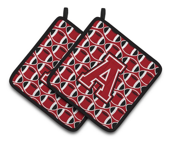 CJ1073-APTHD Letter A Football Red, Black & White Pair of Pot Holders, 7.5 x 3 x 7.5 in.