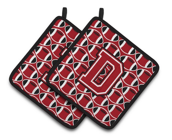 CJ1073-DPTHD Letter D Football Red, Black & White Pair of Pot Holders, 7.5 x 3 x 7.5 in.
