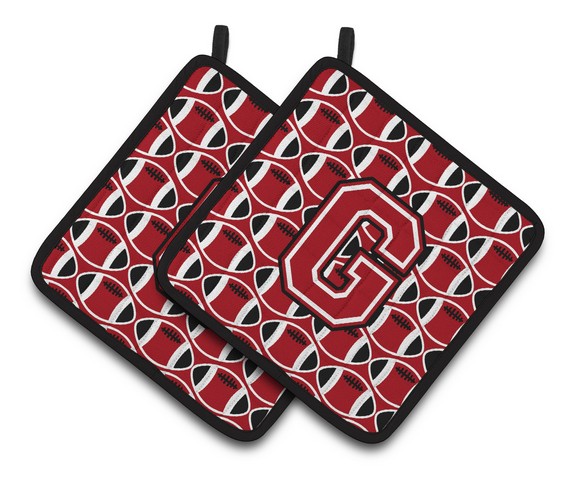 CJ1073-GPTHD Letter G Football Red, Black & White Pair of Pot Holders, 7.5 x 3 x 7.5 in.