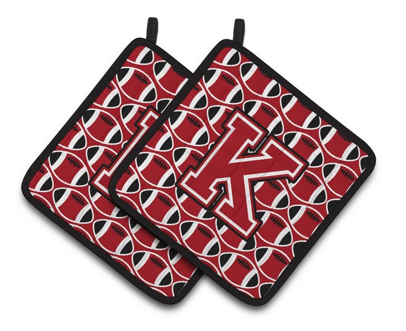 CJ1073-KPTHD Letter K Football Red, Black & White Pair of Pot Holders, 7.5 x 3 x 7.5 in.