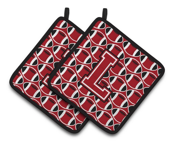 CJ1073-LPTHD Letter L Football Red, Black & White Pair of Pot Holders, 7.5 x 3 x 7.5 in.