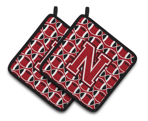 CJ1073-NPTHD Letter N Football Red, Black & White Pair of Pot Holders, 7.5 x 3 x 7.5 in.