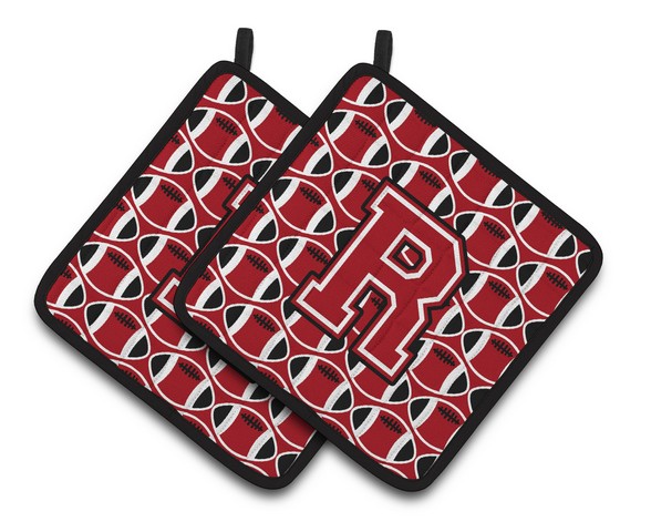 CJ1073-RPTHD Letter R Football Red, Black & White Pair of Pot Holders, 7.5 x 3 x 7.5 in.