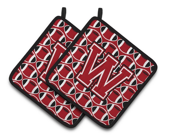 CJ1073-WPTHD Letter W Football Red, Black & White Pair of Pot Holders, 7.5 x 3 x 7.5 in.