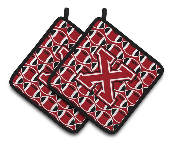 CJ1073-XPTHD Letter X Football Red, Black & White Pair of Pot Holders, 7.5 x 3 x 7.5 in.