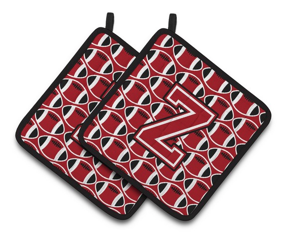 CJ1073-ZPTHD Letter Z Football Red, Black & White Pair of Pot Holders, 7.5 x 3 x 7.5 in.