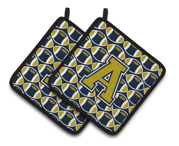 Letter A Football Blue & Gold Pair of Pot Holders