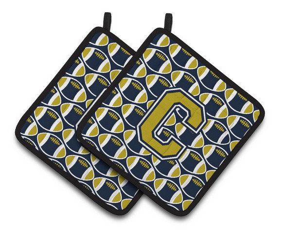 Letter C Football Blue & Gold Pair of Pot Holders