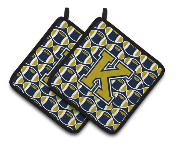 Letter K Football Blue & Gold Pair of Pot Holders