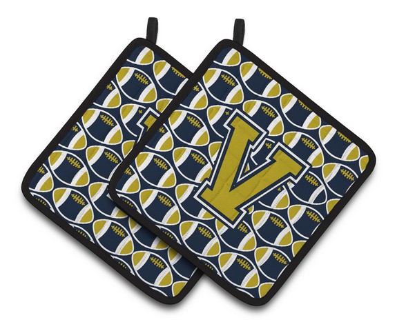 Letter V Football Blue & Gold Pair of Pot Holders