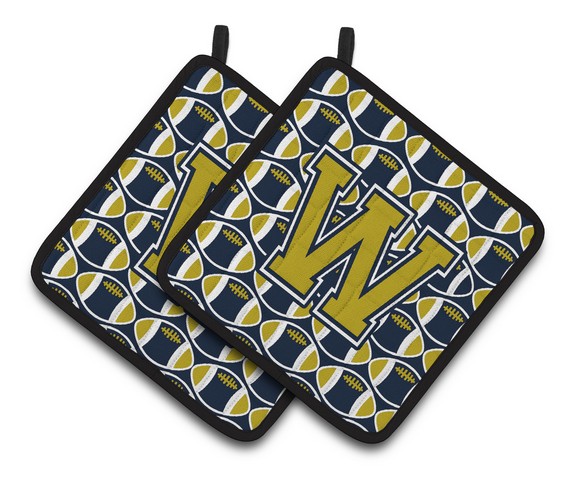 Letter W Football Blue & Gold Pair of Pot Holders