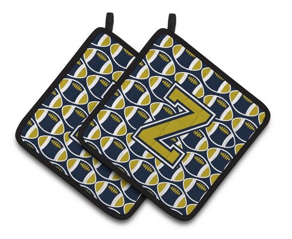 CJ1074-ZPTHD Letter Z Football Blue & Gold Pair of Pot Holders, 7.5 x 3 x 7.5 in.