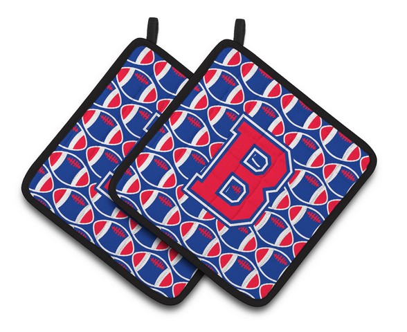 CJ1076-BPTHD Letter B Football Harvard Crimson & Yale Blue Pair of Pot Holders, 7.5 x 3 x 7.5 in.