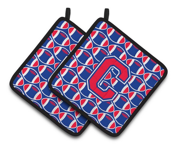 Letter C Football Harvard Crimson & Yale Blue Pair of Pot Holders - 7.5 x 3 x 7.5 in.