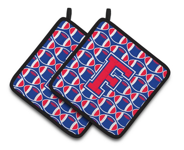 CJ1076-FPTHD Letter F Football Harvard Crimson & Yale Blue Pair of Pot Holders, 7.5 x 3 x 7.5 in.