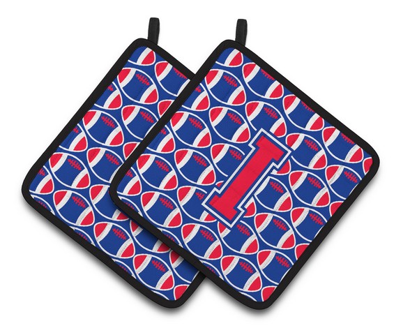 Letter I Football Harvard Crimson & Yale Blue Pair of Pot Holders