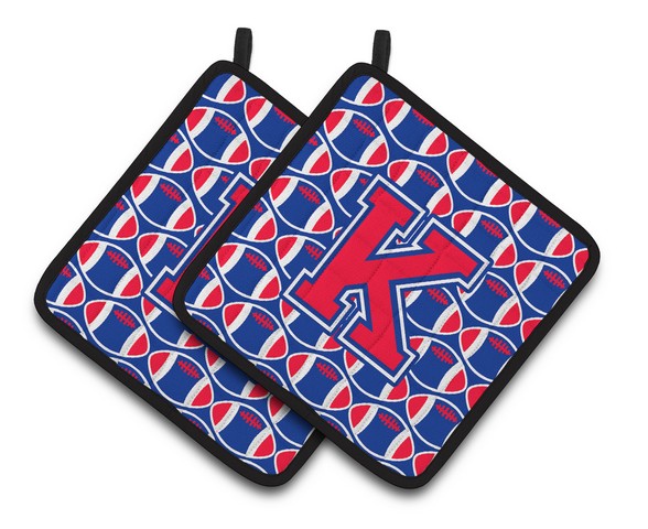 Letter K Football Harvard Crimson & Yale Blue Pair of Pot Holders
