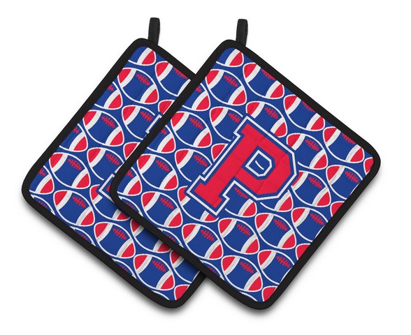 Letter P Football Harvard Crimson & Yale Blue Pair of Pot Holders