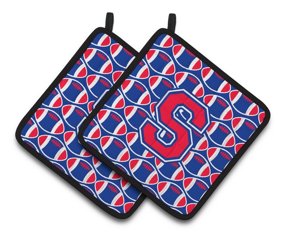 CJ1076-SPTHD Letter S Football Harvard Crimson & Yale Blue Pair of Pot Holders, 7.5 x 3 x 7.5 in.