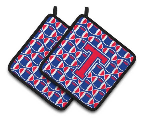 Letter T Football Harvard Crimson & Yale Blue Pair of Pot Holders